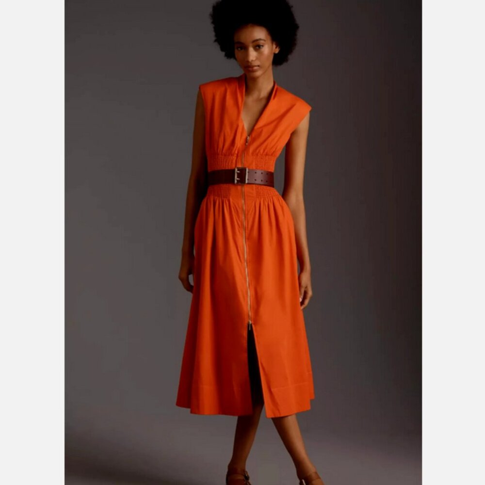 Anthropologie The Tommie Zip-Front Midi Shirt Dress L NWT Red Orange Large - Picture 5 of 8